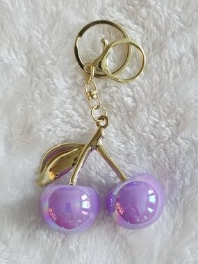 Gold & Lavender Cherry Keychain - Women Accessories Bling Bag Charm